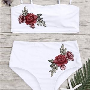 white embroidered bikini